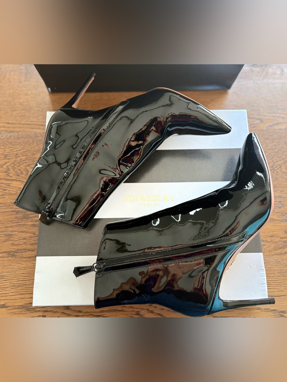 Aquazzura Black Patent Leather Alma Bootie 85 – Size 38